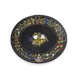 A fine and significant Italian pietra dura table top on an ebonised and gilt bronze mounted centr...