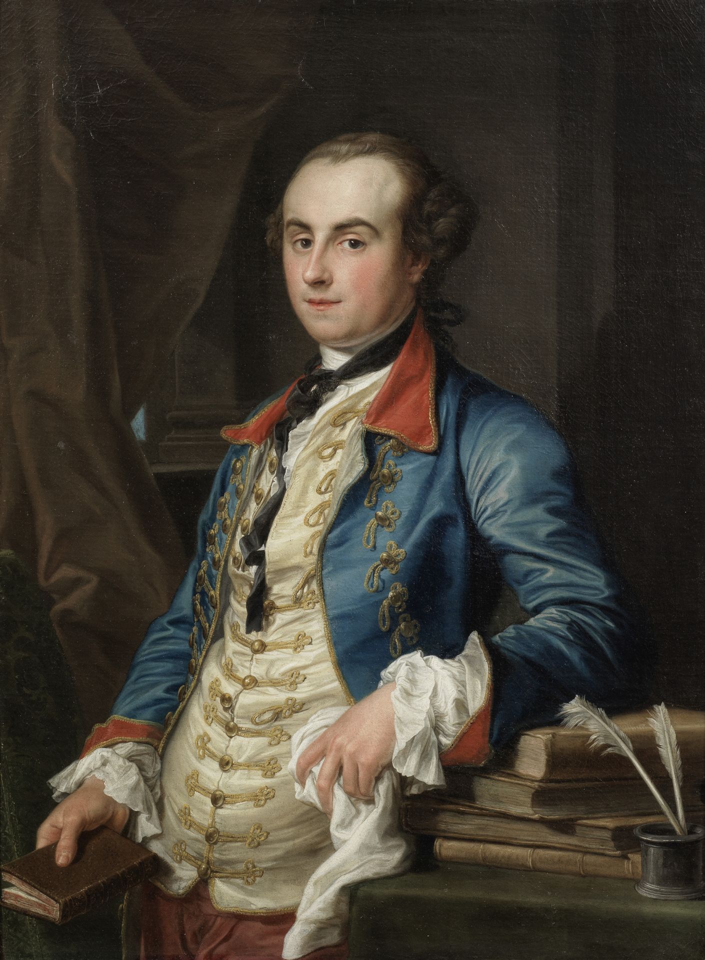 Pompeo Girolamo Batoni (Italian, 1708-1787) Portrait of Edward Solly, half length, in a blue coat...