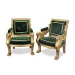 A pair of Empire giltwood fauteuils by Georges Jacob (1739-1814) and Francois-Honor&#233;-Georges...