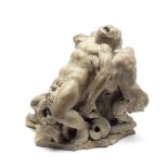 A 17th century terracotta fountain bozzetto modelled Silenus and two Satyrs Northern Italian or p...