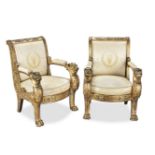A pair of Restauration giltwood fauteuils by Pierre-Antoine Bellang&#233; (1758-1827) or Louis-Al...