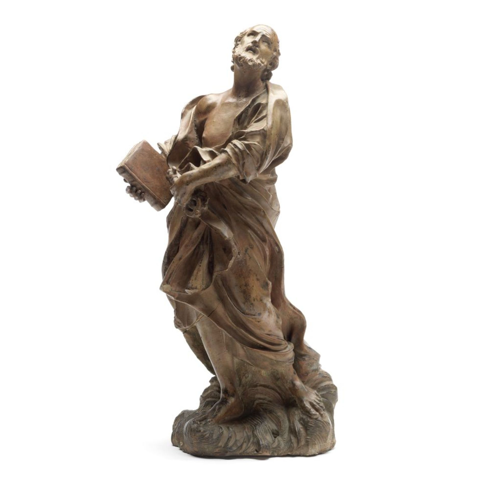 Attributed to Giuseppe Mazzuoli (Italian, 1644-125): A terracotta figure of St Peter circa 1700