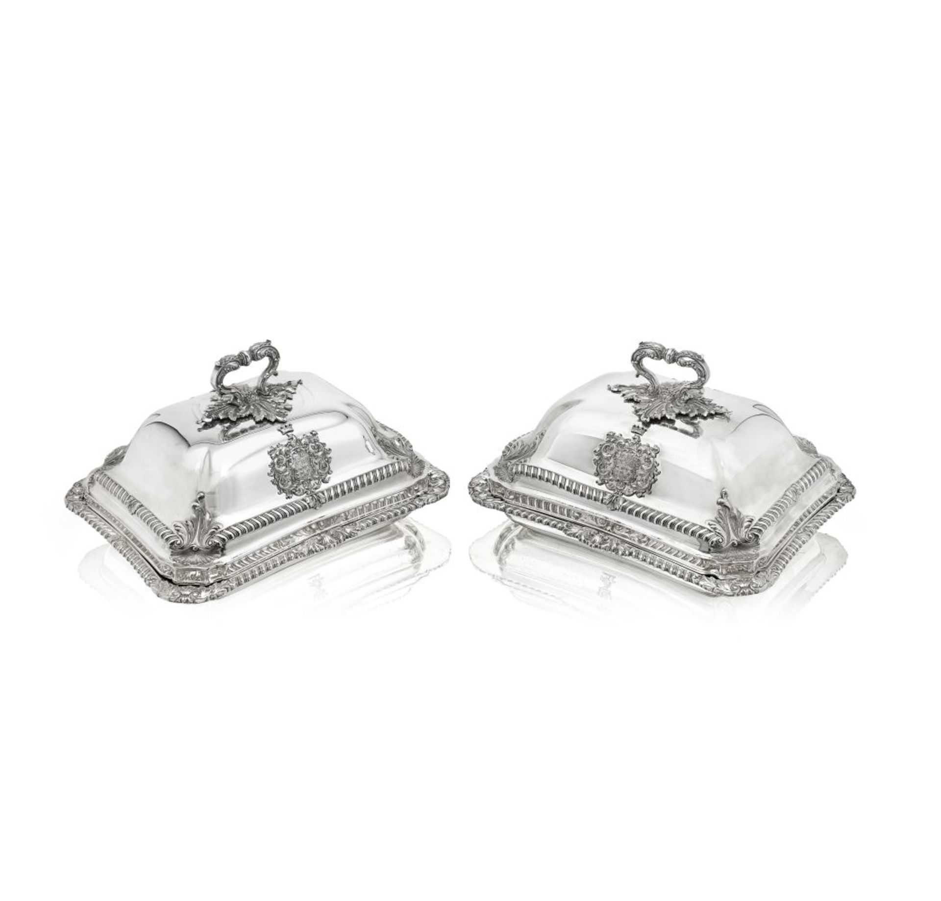 A pair of George IV silver entr&#233;e dishes and covers, from the Sampaio service Paul Storr, Lo...