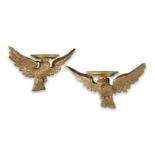 A pair of unusual English carved and gilt gesso owl wall brackets probably early 19th century, pe...
