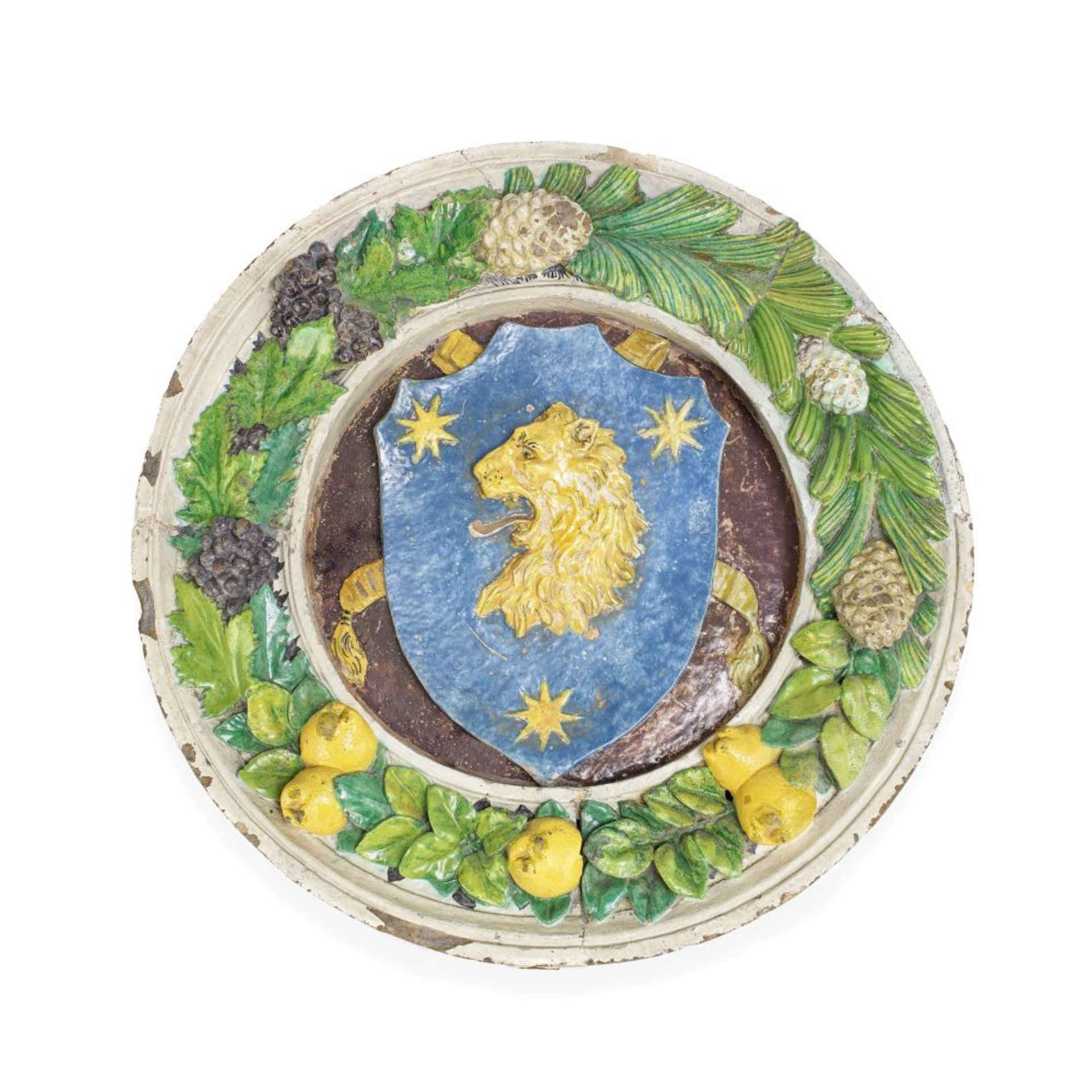 Workshop of Della Robbia (Italian, 1399/1400-1482): A glazed terracotta armorial roundel Florenc...