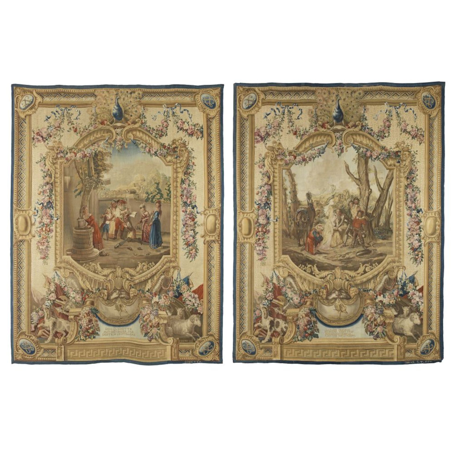 A pair of remarkable Louis XV Gobelins tapestries from the Don Quixote series circa 1757-64, sign...