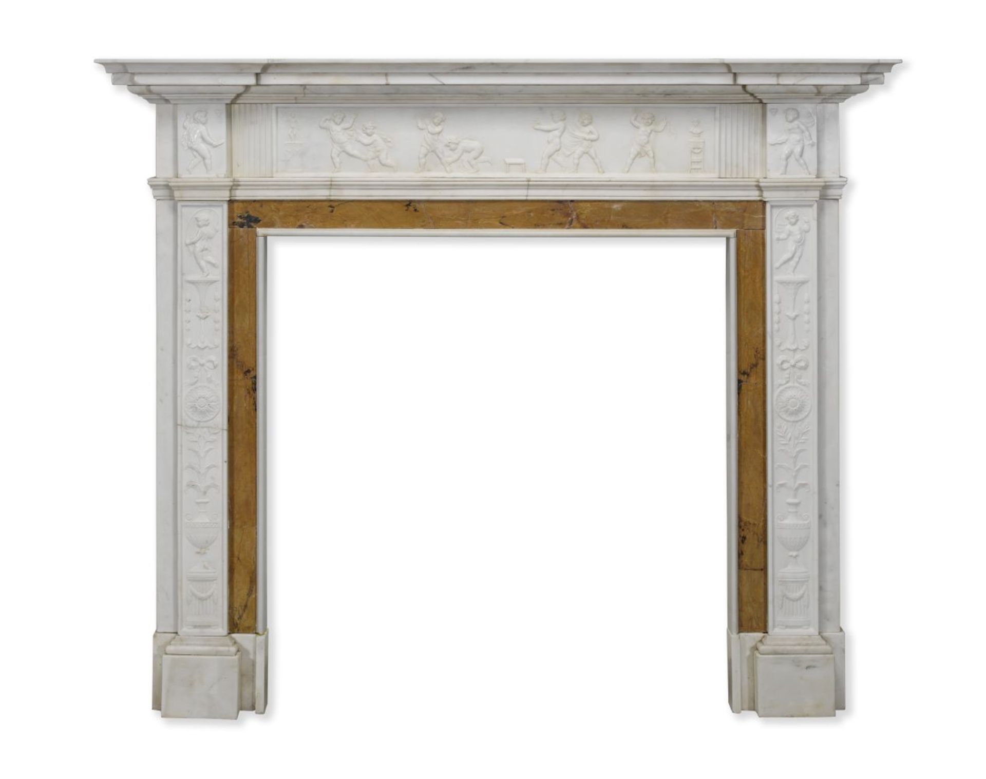 A good George III carved white and Sienna marble chimneypiece circa 1790