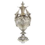 A monumental Victorian silver and parcel-gilt double-handled cup and cover Charles Frederick Hanc...