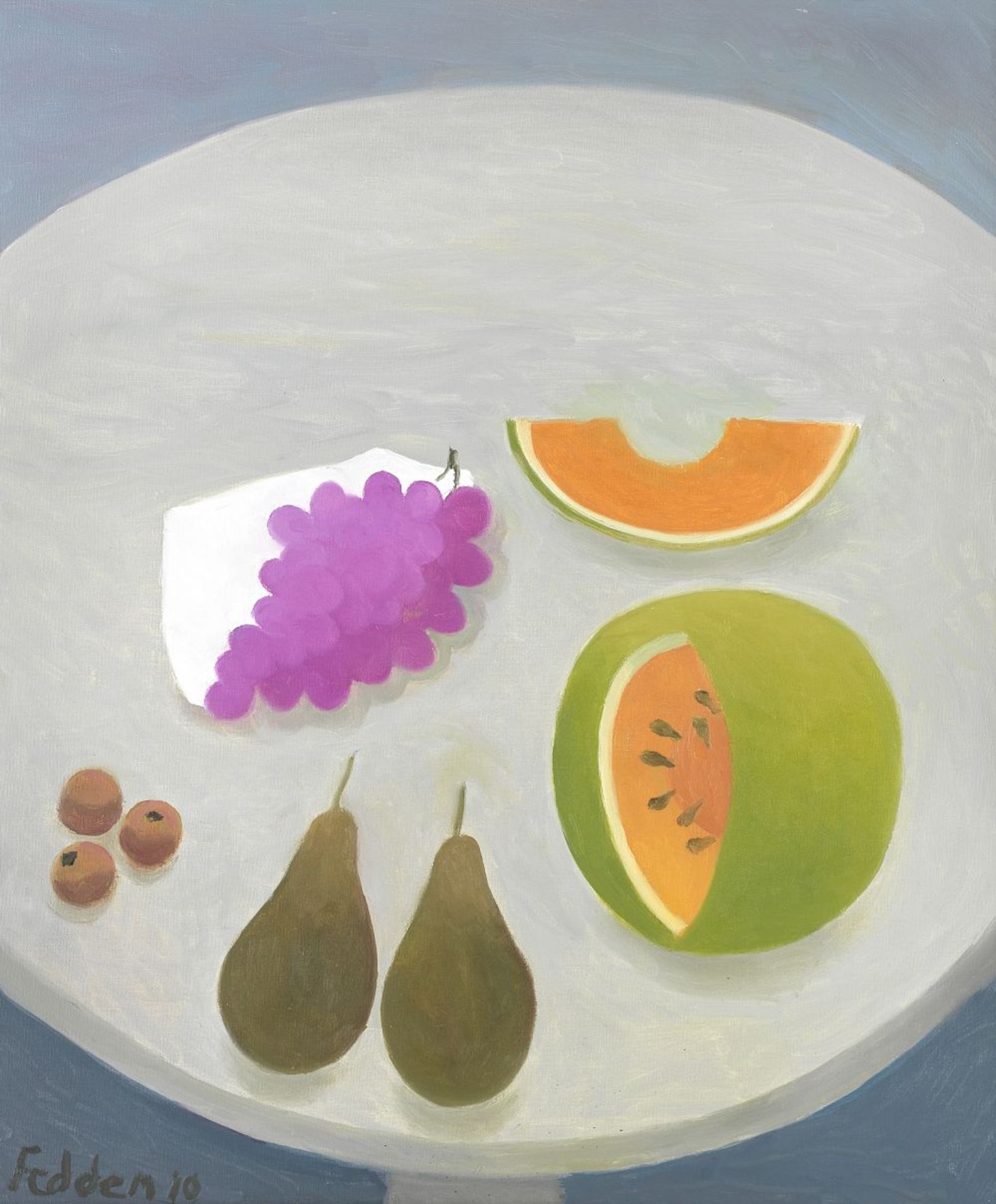 Mary Fedden R.A. (British, 1915-2012) Still Life with Melon and Pears