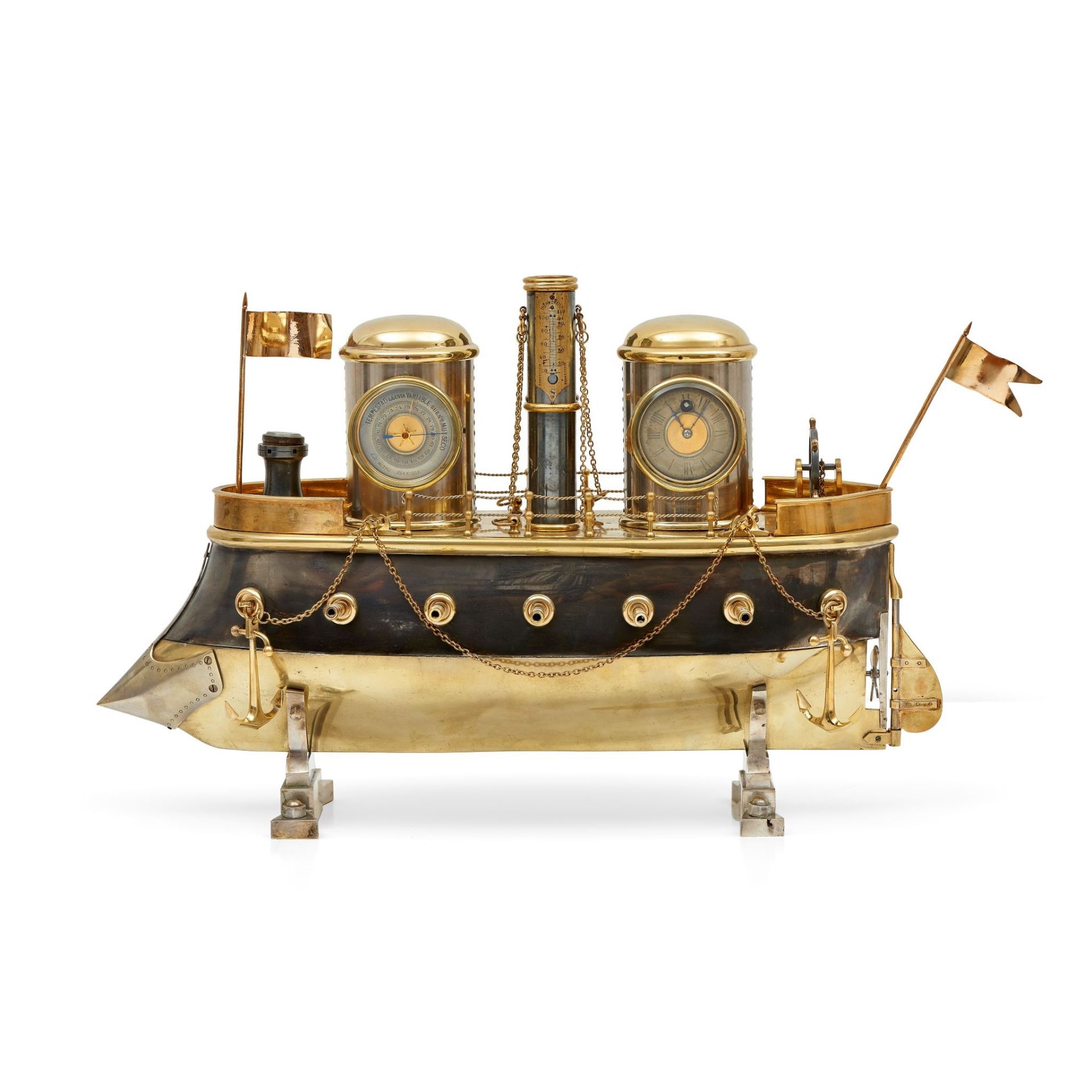 A rare late 19th century French automata combination battleship timepiece attributed to Guilmet, ...