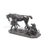 John Willis Good (British, 1845-1879): A rare patinated bronze equestrian model of a huntsman wit...