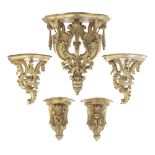 Two pairs of late 19th/early 20th century Italian gilt gesso and carved giltwood wall brackets an...