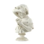 Cristoforo Vicari (Swiss-Italian, 1946-1913): A carved alabaster bust of a shy young girl