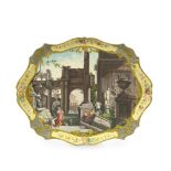 An Italian painted wooden tray decorated with a Roman capriccio in the manner of Marco Ricci (Ita...