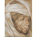 Jules (Pierre) van Biesbroeck (Belgian, 1873-1965) Portrait of an Algerian woman wearing a headscarf