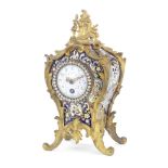 A late 19th century French gilt brass and champlev&#233; enamel boudoir mantel clock