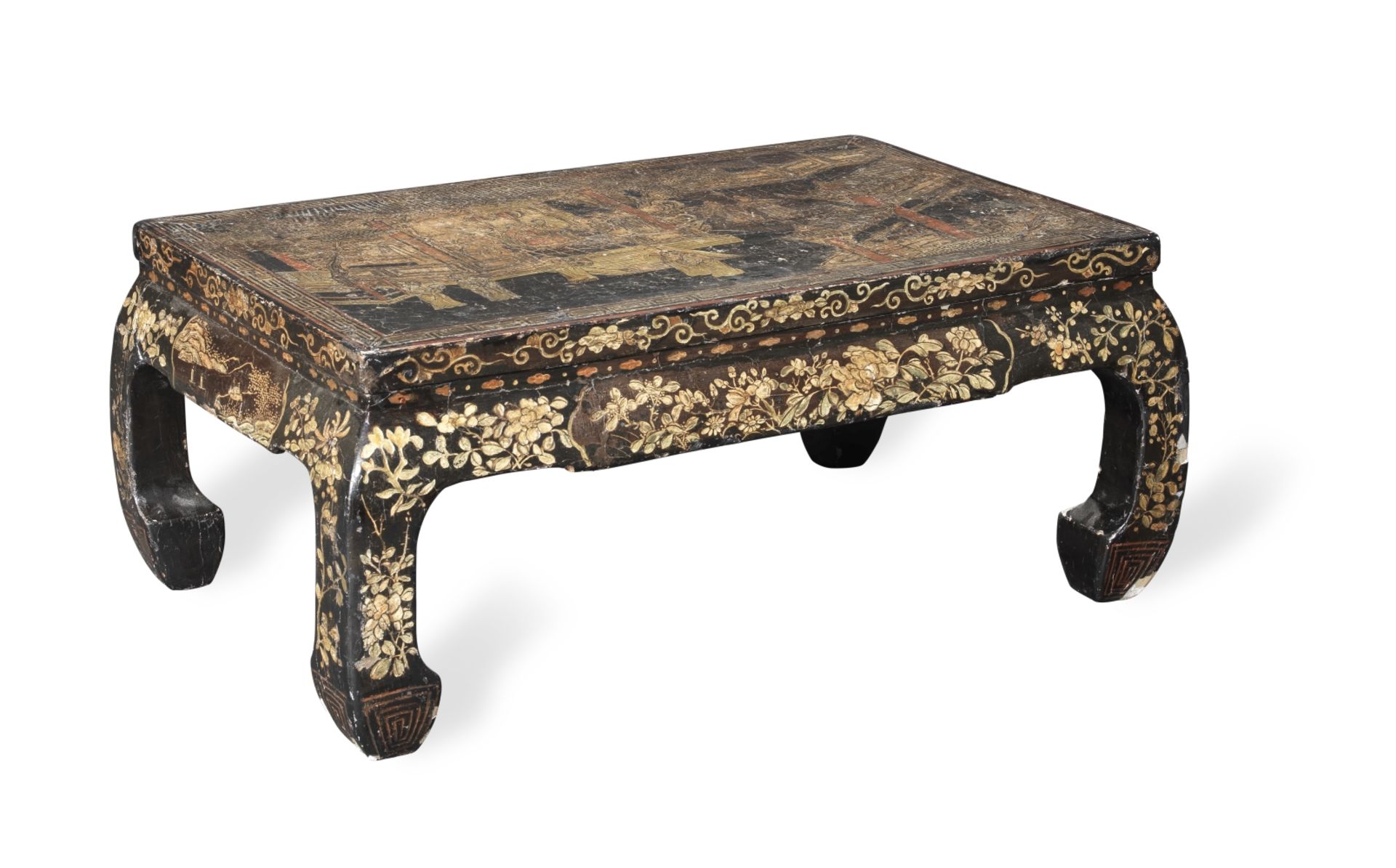 A Chinese Coromandel lacquer low table the 18th century top probably originally a panel from a sc...