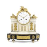 A good late 18th century French gilt bronze and marble figural mantel clock the dial signed Robin...