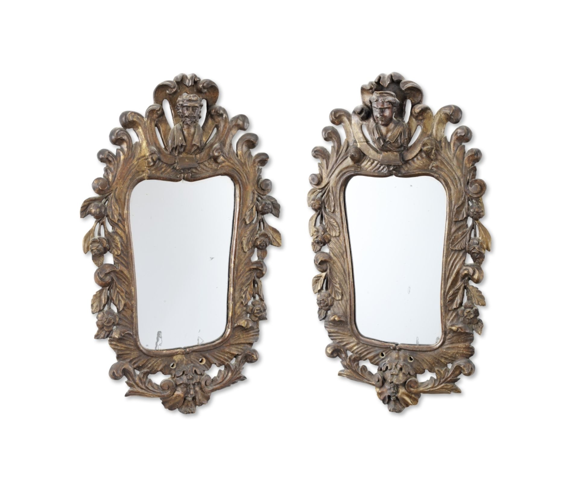 A pair of Italian late 19th/early 20th century gilt decorated mirrors previously girandoles (2)