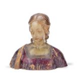 A late 19th century Italian painted terracotta female bust in the Renaissance style, possibly de...
