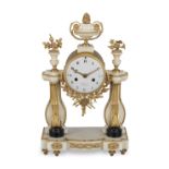 An early 19th century French gilt bronze and white marble portico clock the dial signed Piolaine ...