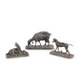 Three late 19th / early 20th century patinated bronze animalier models comprising 'Ch&#232;vre Br...