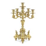 A late 19th/early 20th century French gilt bronze seven light candelabrum after a design attribut...