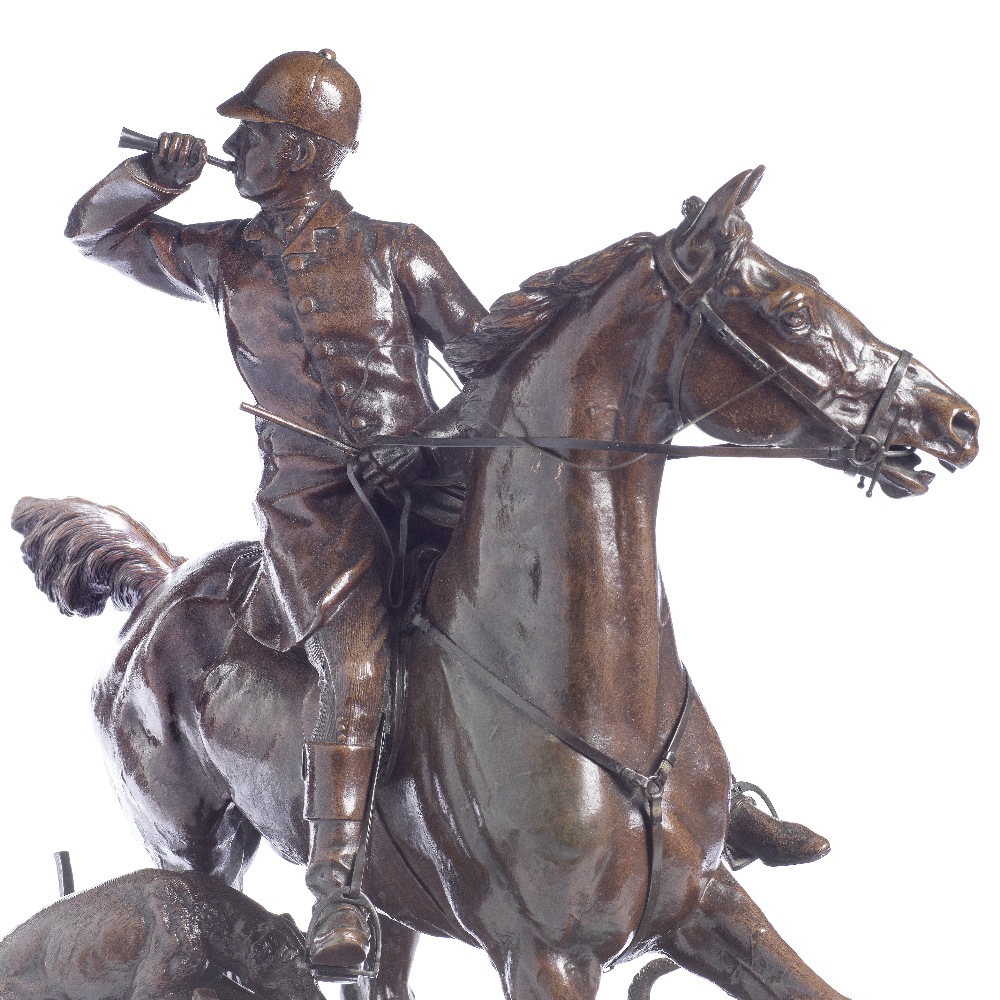 Alfred Adrian Jones MVO (British, 1845-1938): A patinated bronze equestrian group of a huntsman a... - Image 2 of 2