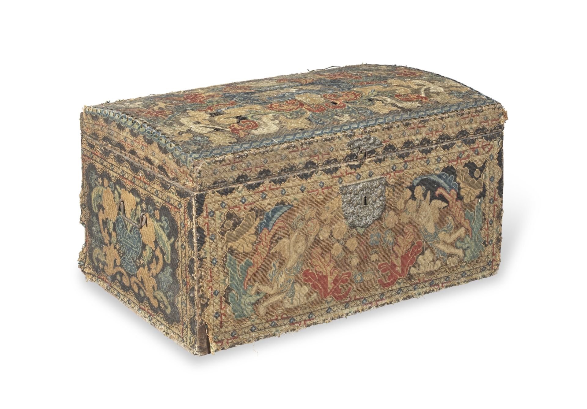 A George II gros and petit-point needlework clad trunk or coffer