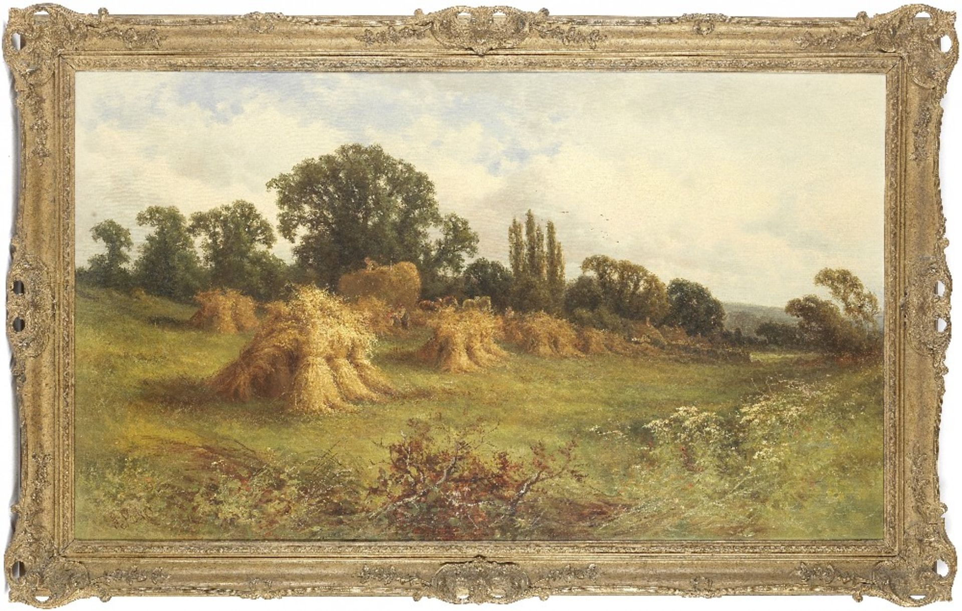 Attributed to Henry H. Parker (British, 1858-1930) Harvest time in the cornfield - Image 2 of 2