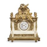 An impressive late 19th century French gilt bronze and white marble figural mantel clock in the L...
