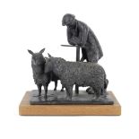 Catharni Stern (British, 1925-2015) Shepherd and two sheep 27.6cm (10 7/8in) high (including base)