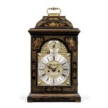 A fine mid 18th century chinoiserie japanned cased table clock with pull cord repeat the dial sig...