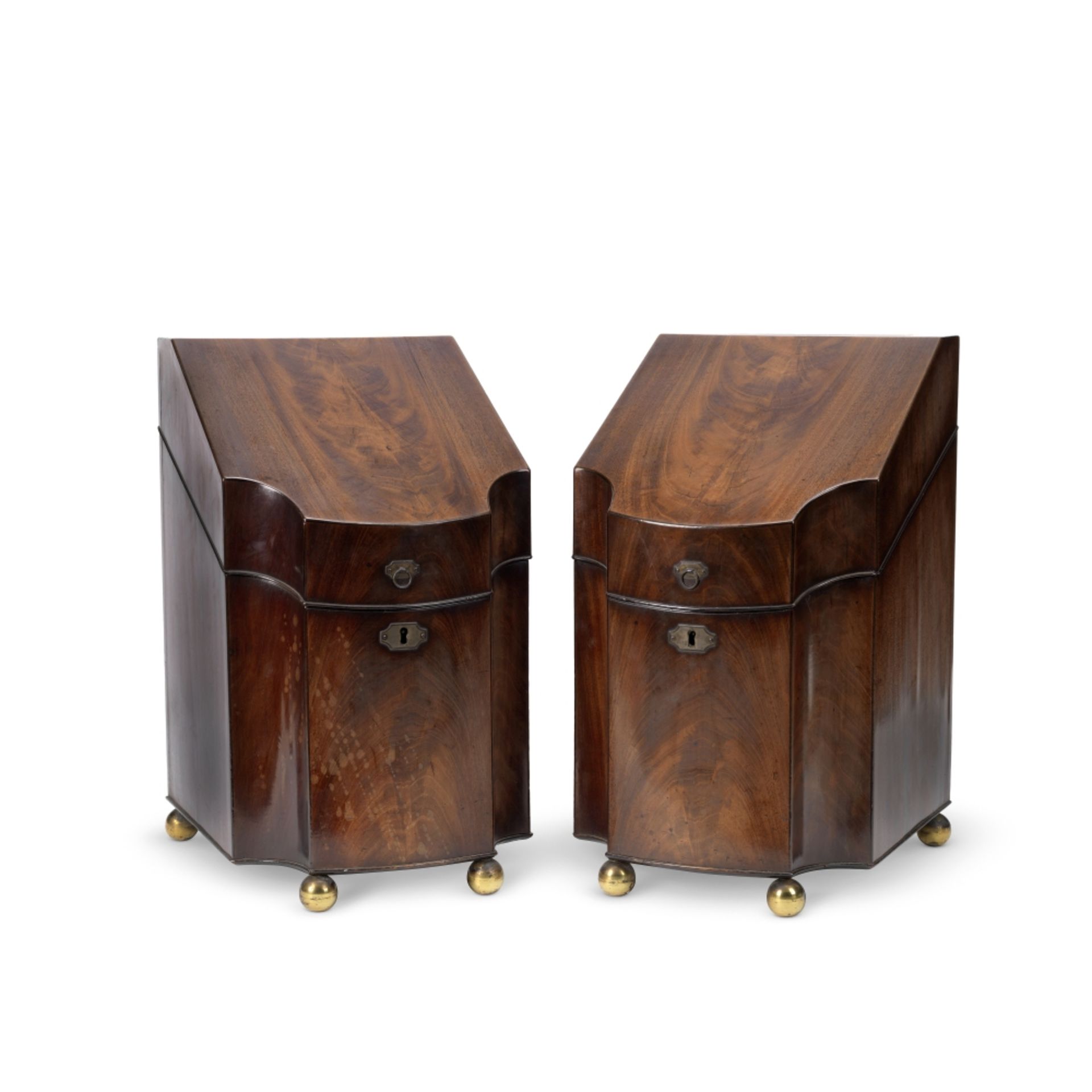 A pair of George III mahogany and strung knife boxes (2)