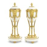 A pair of 19th century French gilt bronze and white marble cassolettes in the Louis XVI style (2)