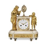 An early 19th century French gilt bronze and white figural marble mantel clock the dial signed Pi...