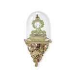 A mid 19th century French gilt bronze mantel clock on giltwood stand with associated glass dome, ...