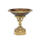 A late 19th century French gilt bronze and agate figural tazza