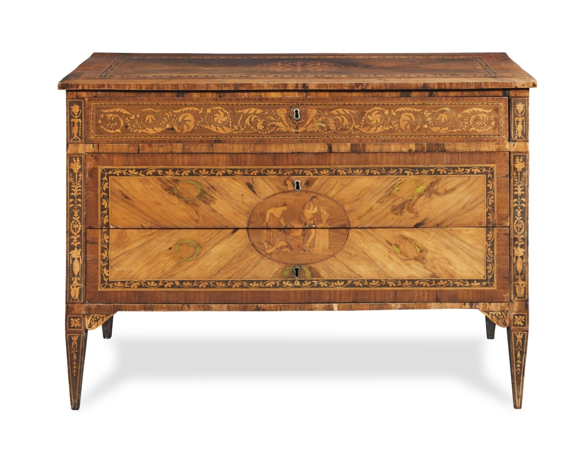 An Italian late 18th/early 19th century rosewood, bois satine, walnut, 'pastiglia' and fruitwood ...
