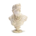 A late 19th / early 20th century Italian carved white alabaster bust of the Apollo Belvedere afte...