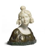 Rudolf K. K&#252;chler (Austrian, 1867-1954): A patinated bronze and carved alabaster bust of a ...