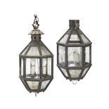 A pair of early 20th century painted tole hexagonal hall lanterns (2)