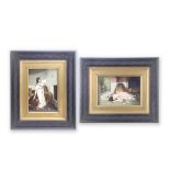 Two similar late 19th century Berlin KPM porcelain plaques both painted with figural scenes after...