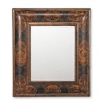A William and Mary or Queen Anne walnut and fruitwood marquetry 'cushion frame' mirror
