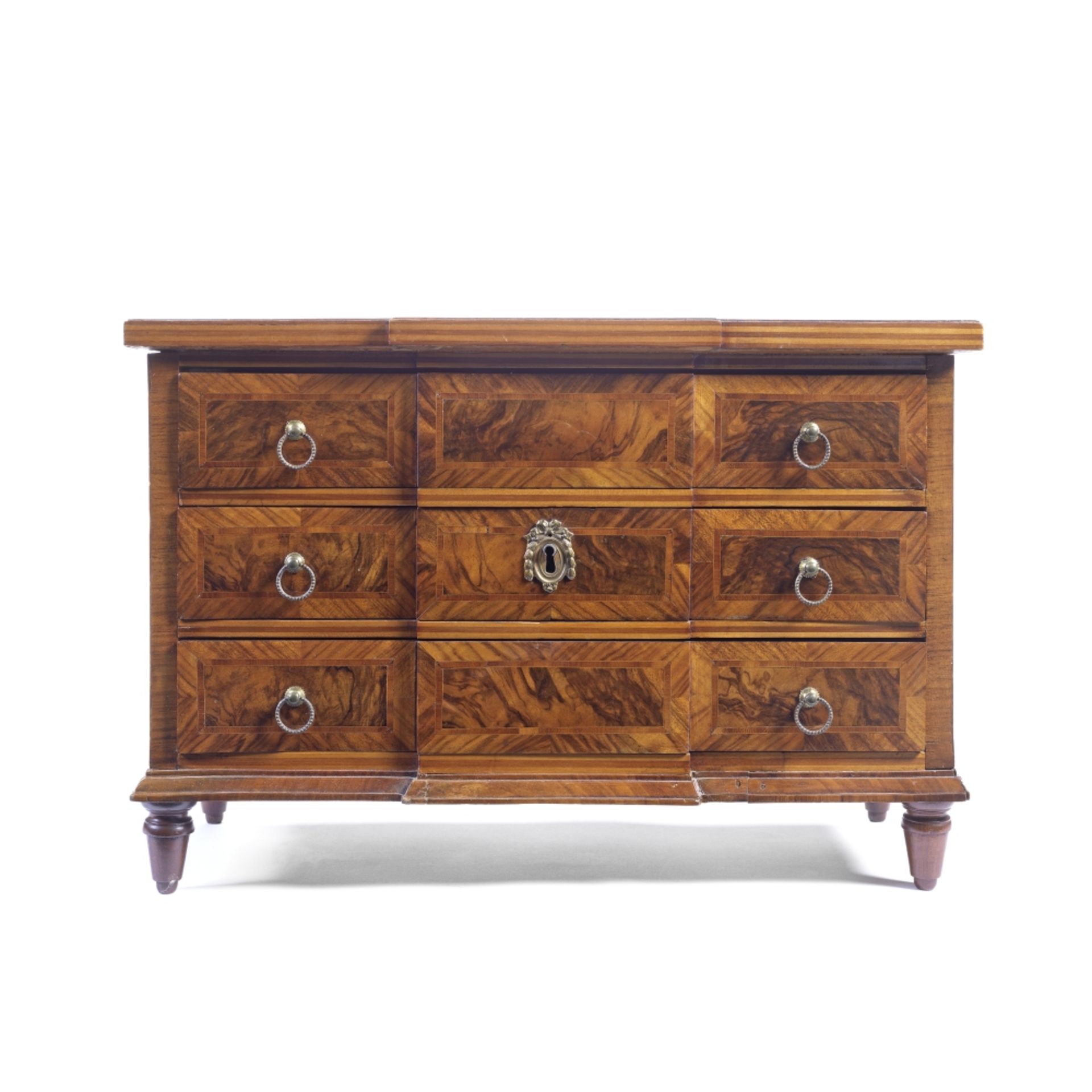 An early 19th century South German walnut miniature chest