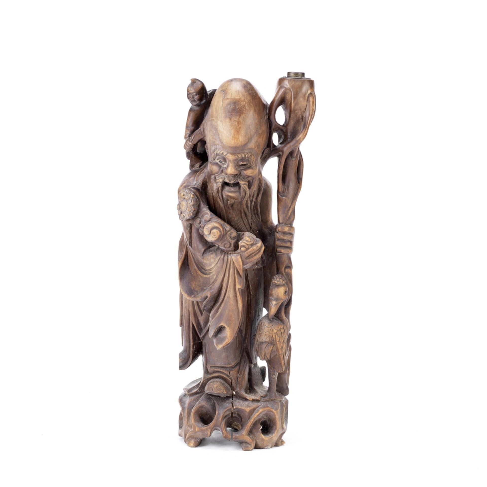 A large Chinese carved root wood figure of the Immortal Shoulao probably late 19th/early 20th cen...