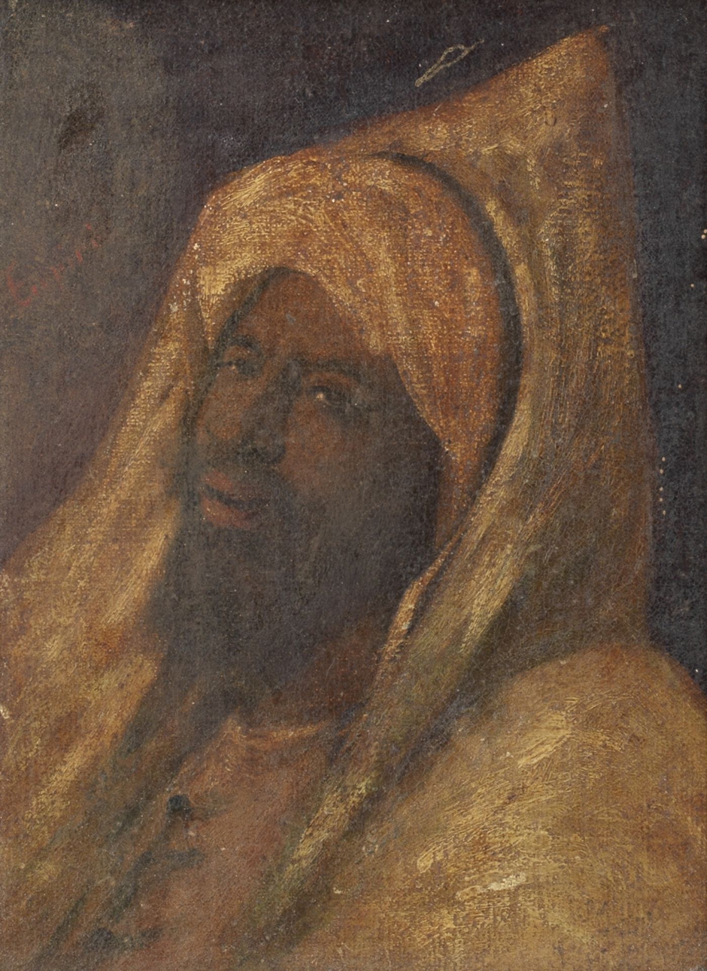 Follower of Jos&#233; Tapiro y Baro (Spanish, 1830-1913) Head study of an Arab wearing a hooded ...