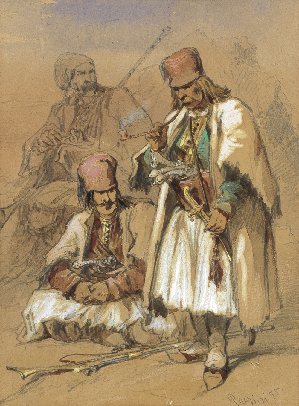 Vittorio Amadeo Preziosi (Maltese, 1816-1882) Men in Arvanite costume
