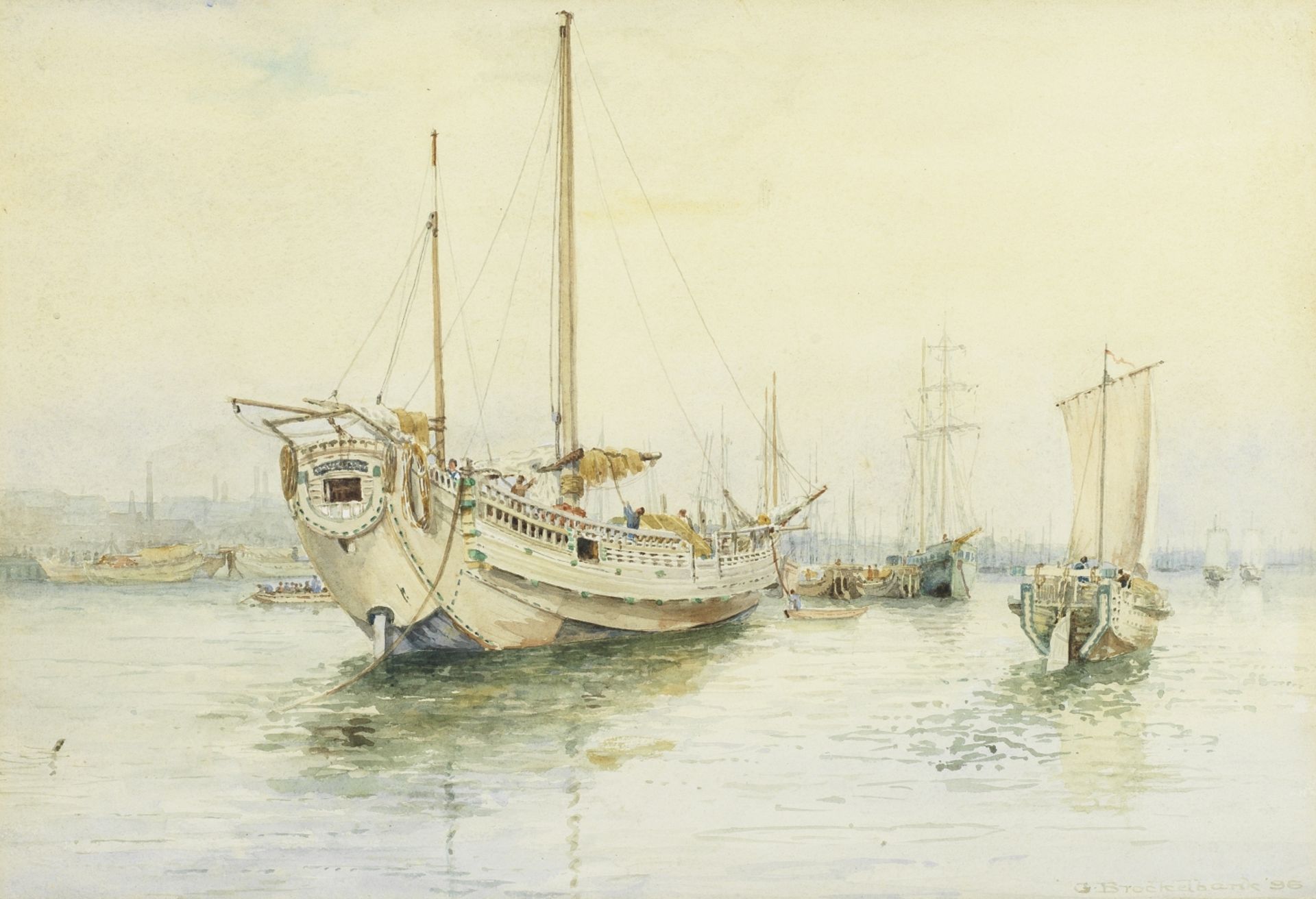 G. Brockelbank (Late 19th Century) Junks in Shanghai harbour