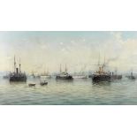 Alfonso Sanz (active 1890-1907) The American Far Eastern Squadron lying at anchor in Manila Bay i...